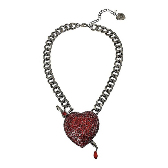 Betsey Johnson Red Rhinestone Arrow Through The Heart Cupid Necklace - Picture 3 of 11